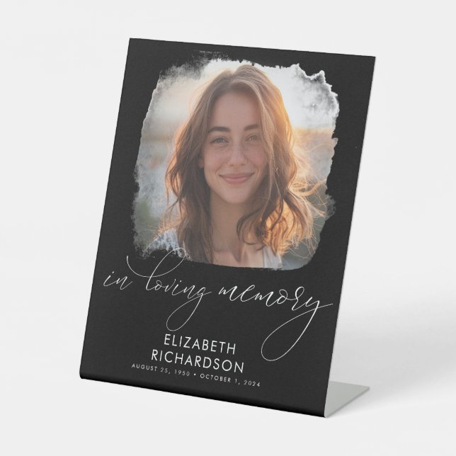 Elegant Funeral Photo In Loving Memory Pedestal Sign (Front)