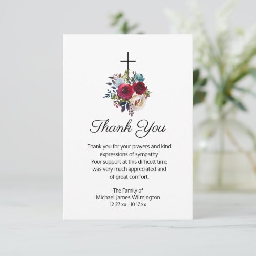Elegant Funeral Religious Cross Floral Thank You