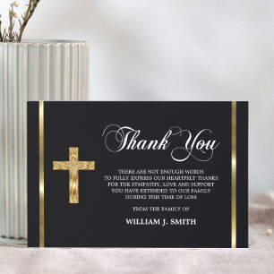 Elegant Funeral Religious Gold Cross THANK YOU Card
