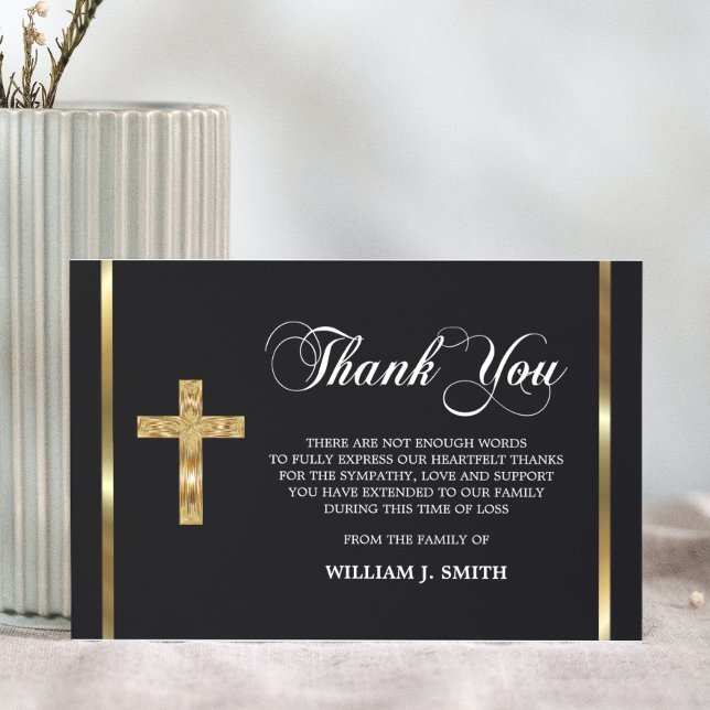 Elegant Funeral Religious Gold Cross THANK YOU Card (Creator Uploaded)
