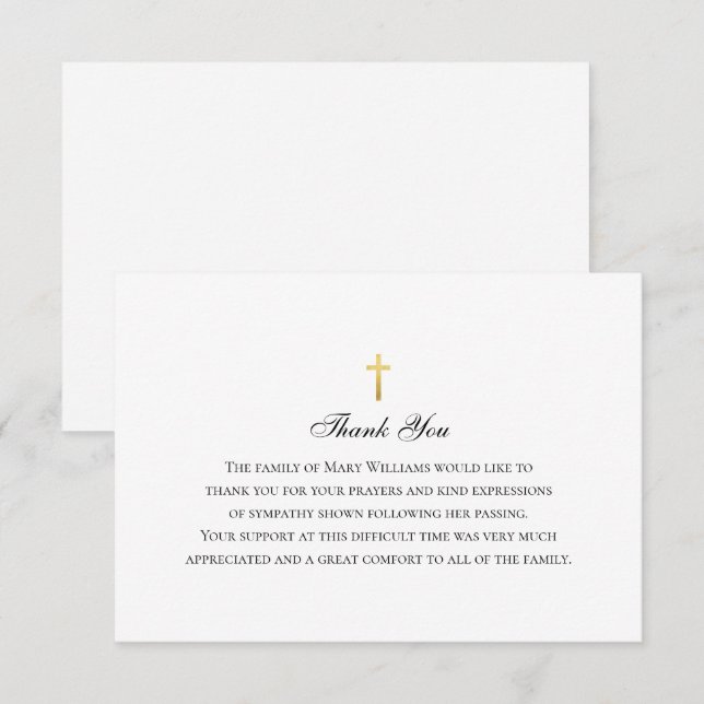 Elegant Funeral Religious Memorial Cross Thank You Card (Front/Back)