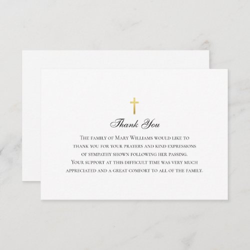 Elegant Funeral Religious Memorial Cross Thank You Card