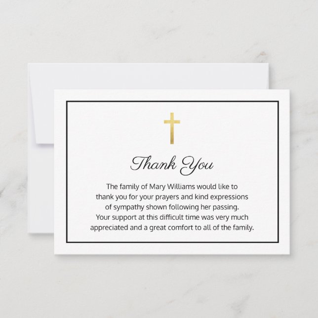 Elegant Funeral Religious Thank You Cross (Front)