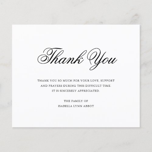 Elegant Funeral Sympathy Budget Thank You Card