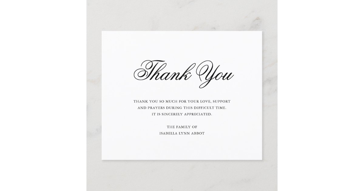 Elegant Funeral Sympathy Budget Thank You Card | Zazzle