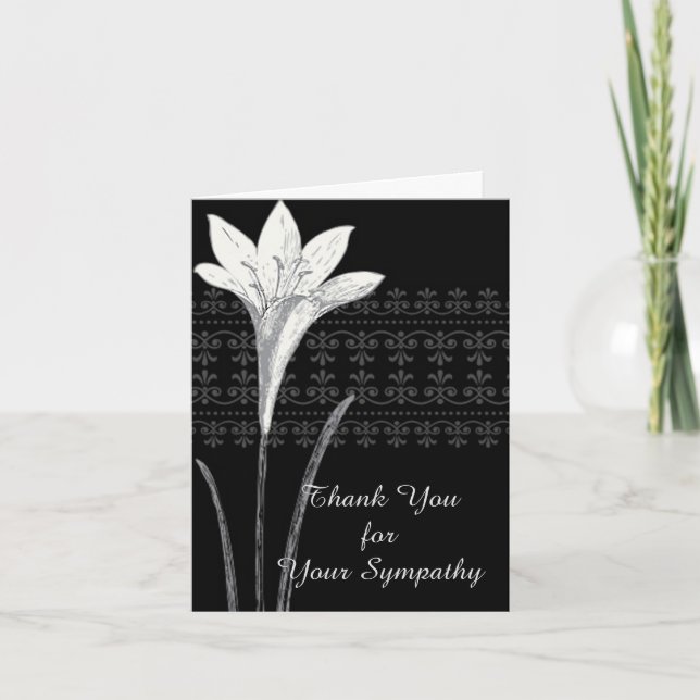 Elegant Funeral Thank You Card Iris Black and Whit (Front)