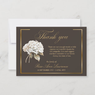 Elegant Funeral White Hydrangea Gold Frame Thank You Card