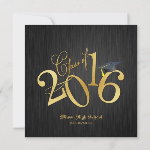 Elegant Funky Gold Class of 2016 Graduation Invitation