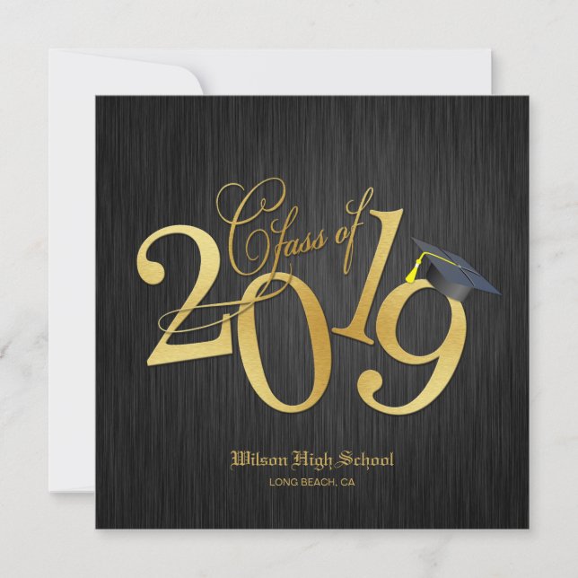Elegant Funky Gold Class of 2019 Graduation Invitation (Front)