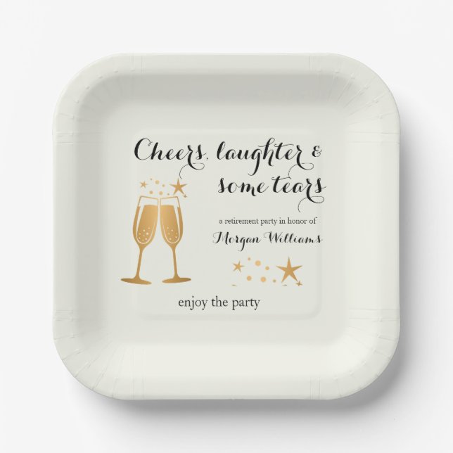 Elegant Funny Cheers Laughter Tears Retirement  Paper Plates (Front)