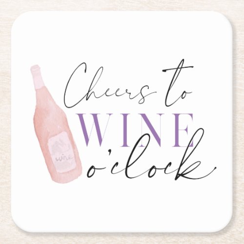 Elegant Funny Cheers Wine o clock party Square Paper Coaster