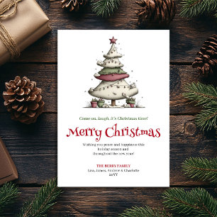 Elegant Funny Christmas Tree Hand Drawn Design Holiday Card