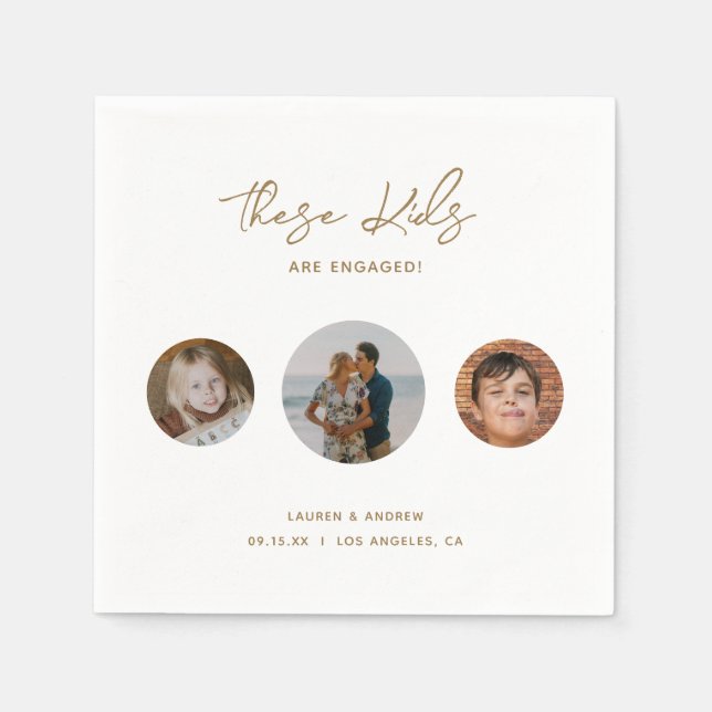 Elegant Funny Gold Kids Photo Engagement Party Napkins (Front)