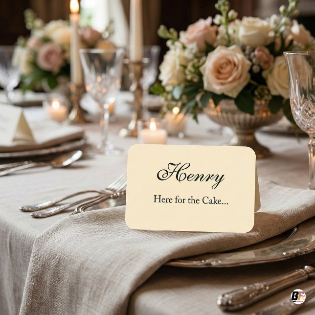 Elegant Funny "Here for the Cake" Wedding Place Card (Creator Uploaded)
