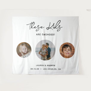 Elegant Funny Kids Photo Engagement Party Backdrop