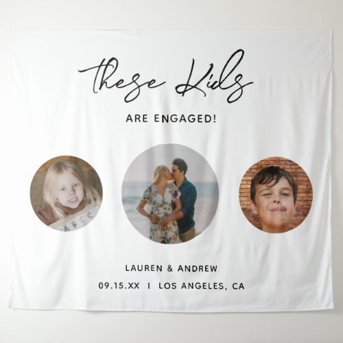 Elegant Funny Kids Photo Engagement Party Backdrop