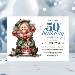 Elegant Funny Man 50th Birthday Humor Cartoon  Invitation