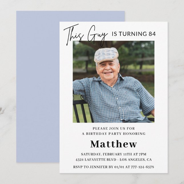 Elegant Funny Men Photo 84th birthday  Invitation (Front/Back)