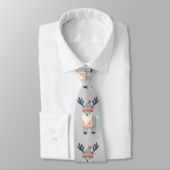 Elegant Funny  Nordic Reindeer Pattern Neck Tie (Tied)