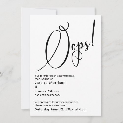 Elegant Funny Oops Postponed Wedding Card