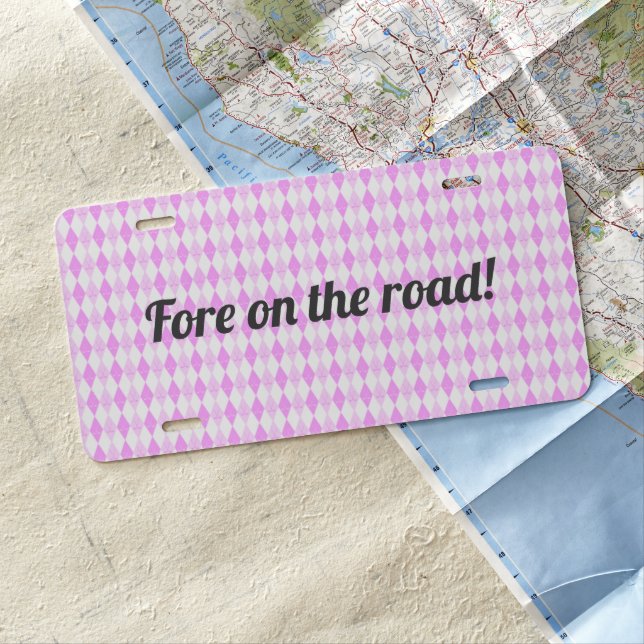 Elegant Funny Pink Golf Argyle Diamonds Pattern  License Plate (In Situ)