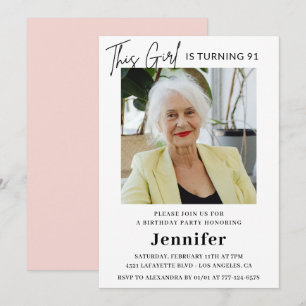 Elegant Funny Pink Photo 91st birthday Invitation
