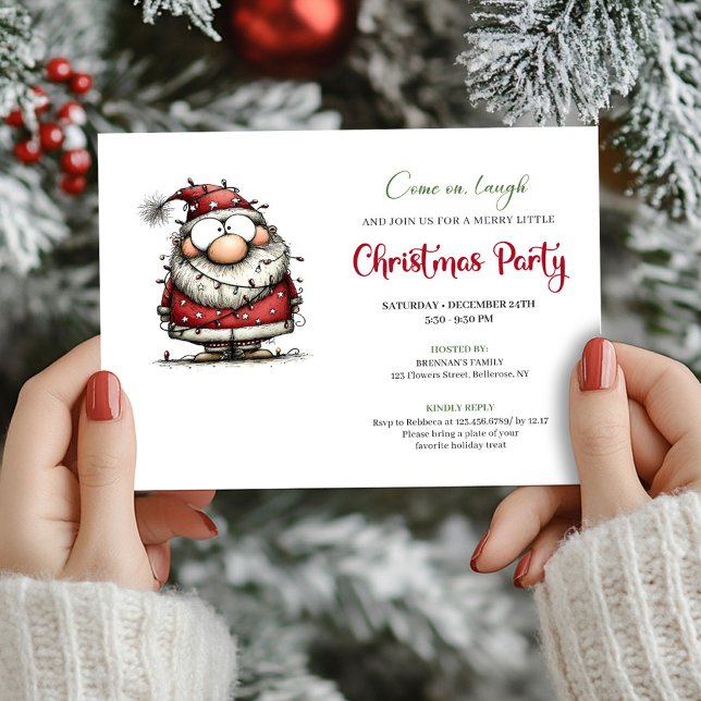Elegant Funny Santa Claus Holiday Party Invitation (Elegant Funny Santa Claus Holiday Party Invite)