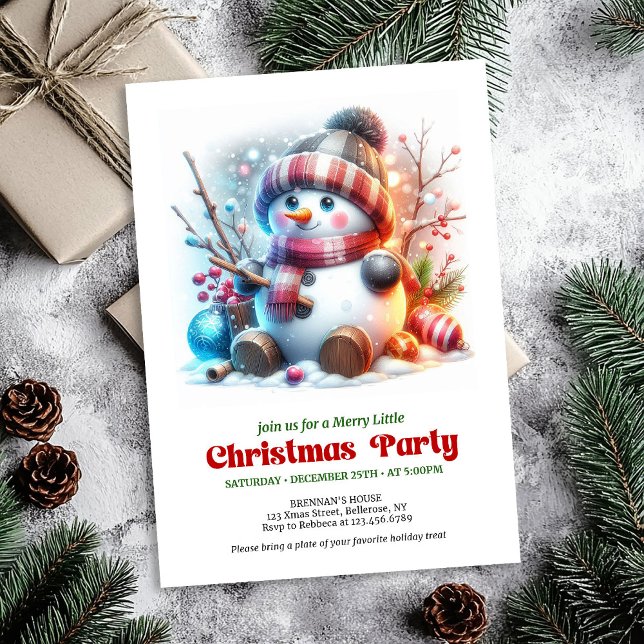 Elegant funny snowman holiday invite red green  (Elegant funny snowman holiday invite red green gold digital

)