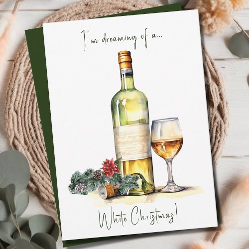 Elegant Funny White Christmas Wine Script Holiday Card