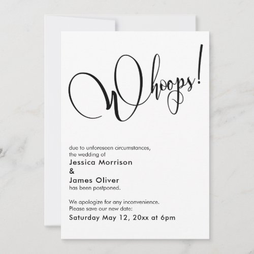 Elegant Funny Whoops Postponed Wedding Card