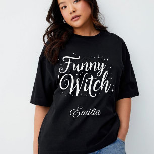 Elegant Funny Witch Name Halloween Calligraphy T-Shirt