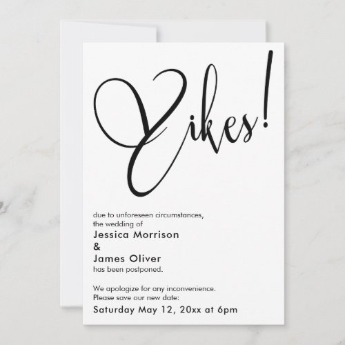 Elegant Funny Yikes Postponed Wedding Card
