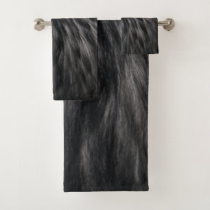 Elegant Fur Pattern Black Silver Gray Animal Hair Bath Towel Set