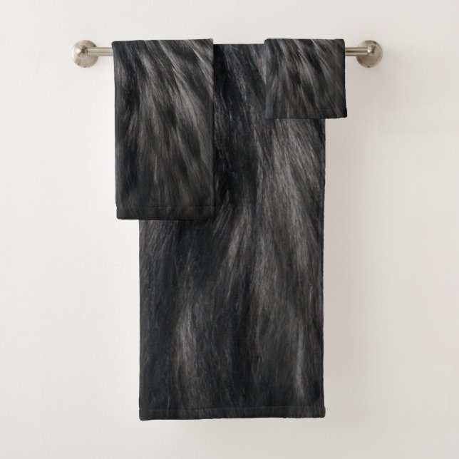 Elegant Fur Pattern Black Silver Gray Animal Hair Bath Towel Set (Insitu)