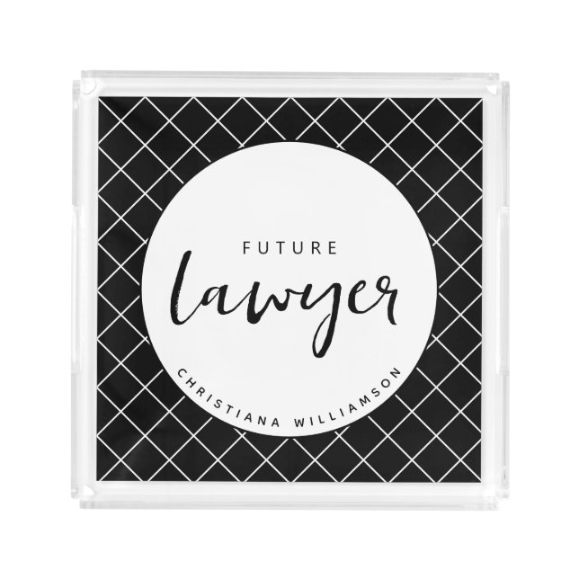 Elegant Future Lawyer Check Pattern Personalized Acrylic Tray (Front)