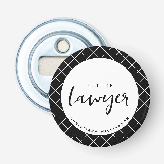Elegant Future Lawyer Check Pattern Personalized Bottle Opener (Front)