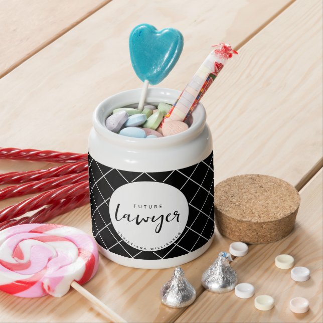 Elegant Future Lawyer Check Pattern Personalized Candy Jar (In Situ)