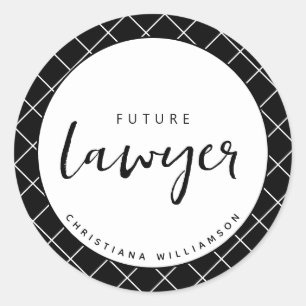Elegant Future Lawyer Check Pattern Personalized Classic Round Sticker
