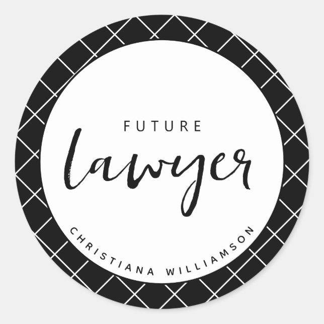 Elegant Future Lawyer Check Pattern Personalized Classic Round Sticker (Front)