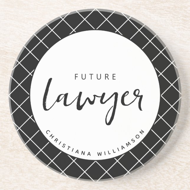Elegant Future Lawyer Check Pattern Personalized Coaster (Front)