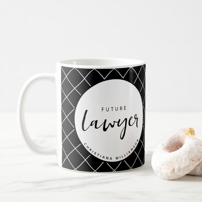 Elegant Future Lawyer Check Pattern Personalized Coffee Mug (With Donut)