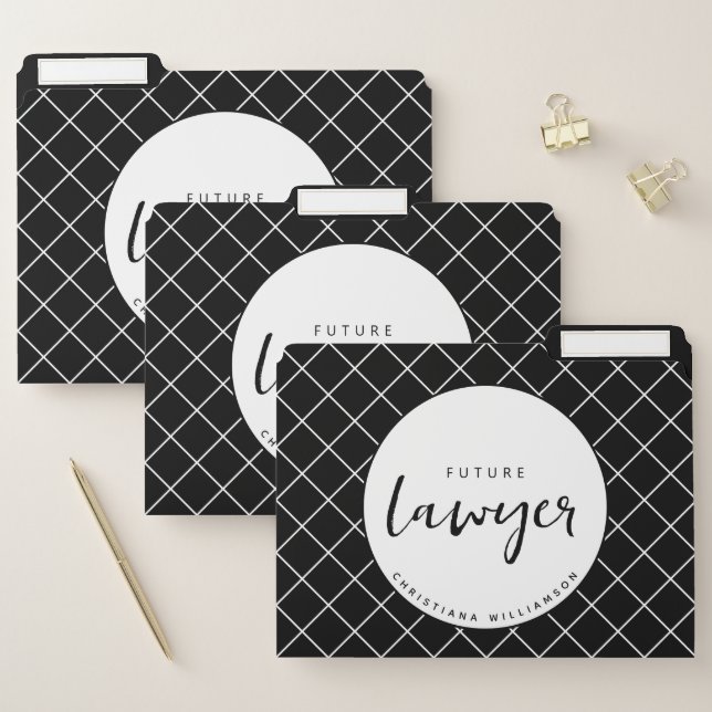 Elegant Future Lawyer Check Pattern Personalized File Folder (Set)