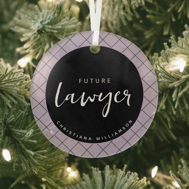 Elegant Future Lawyer Check Pattern Personalized Glass Ornament (Insitu)