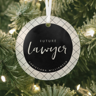 Elegant Future Lawyer Check Pattern Personalized Glass Ornament