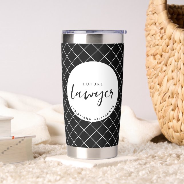 Elegant Future Lawyer Check Pattern Personalized Insulated Tumbler (Living Room)