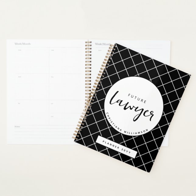 Elegant Future Lawyer Check Pattern Personalized Planner (Display)