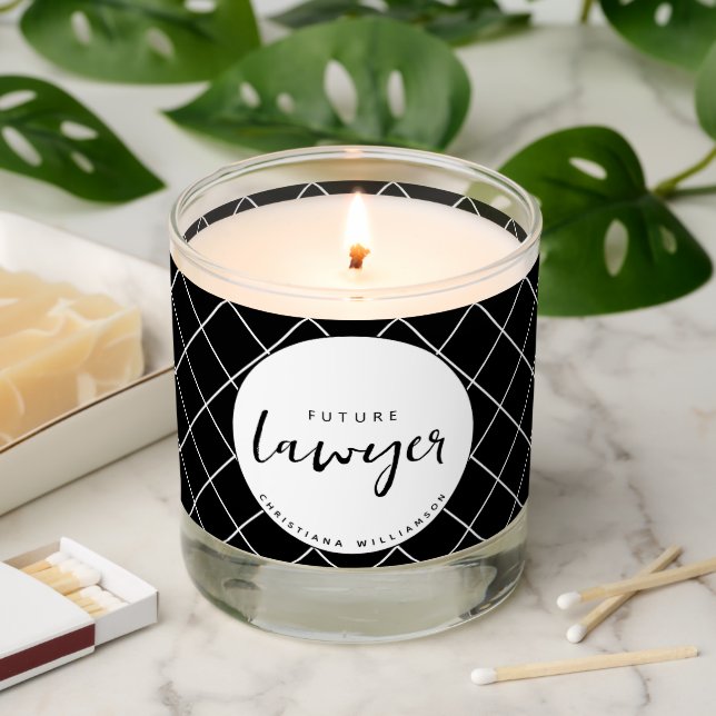 Elegant Future Lawyer Check Pattern Personalized Scented Candle (Lit)