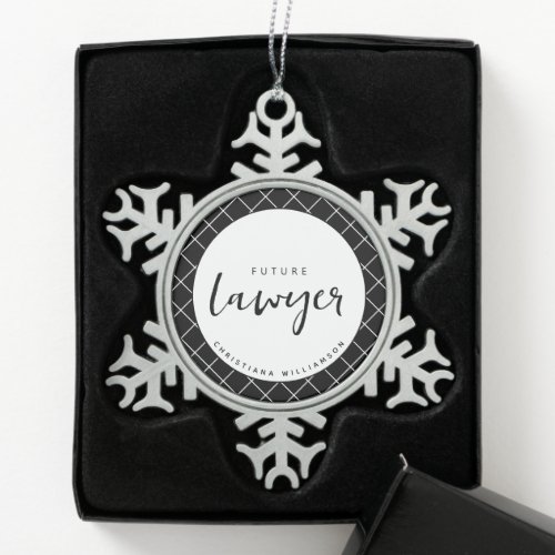 Elegant Future Lawyer Check Pattern Personalized Snowflake Pewter Christmas Ornament