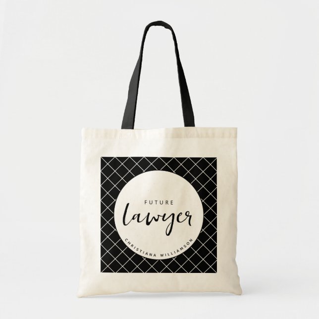 Elegant Future Lawyer Check Pattern Personalized Tote Bag (Front)