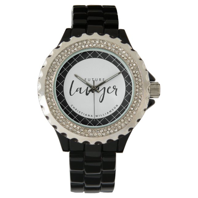 Elegant Future Lawyer Check Pattern Personalized Watch (Front)